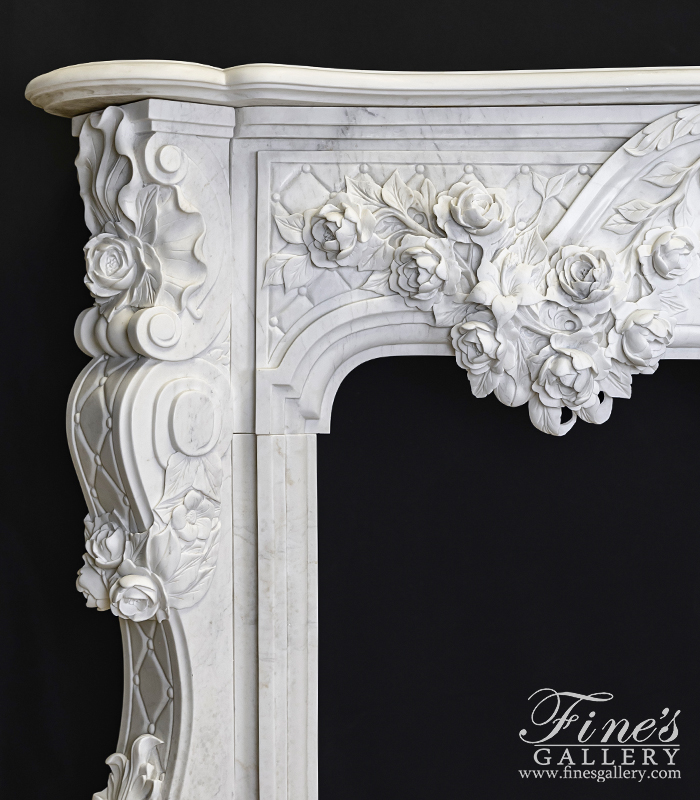 Marble Fireplaces  - Ornate French Marble Fireplace With Rose Garlands In Deep Relief - MFP-2334